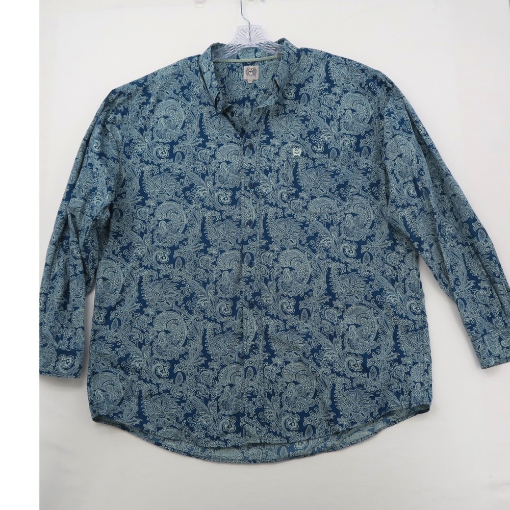 Cinch Mens XXL Blue Paisley Long‎ Sleeve Button Down Western Shirt 100% Cotton